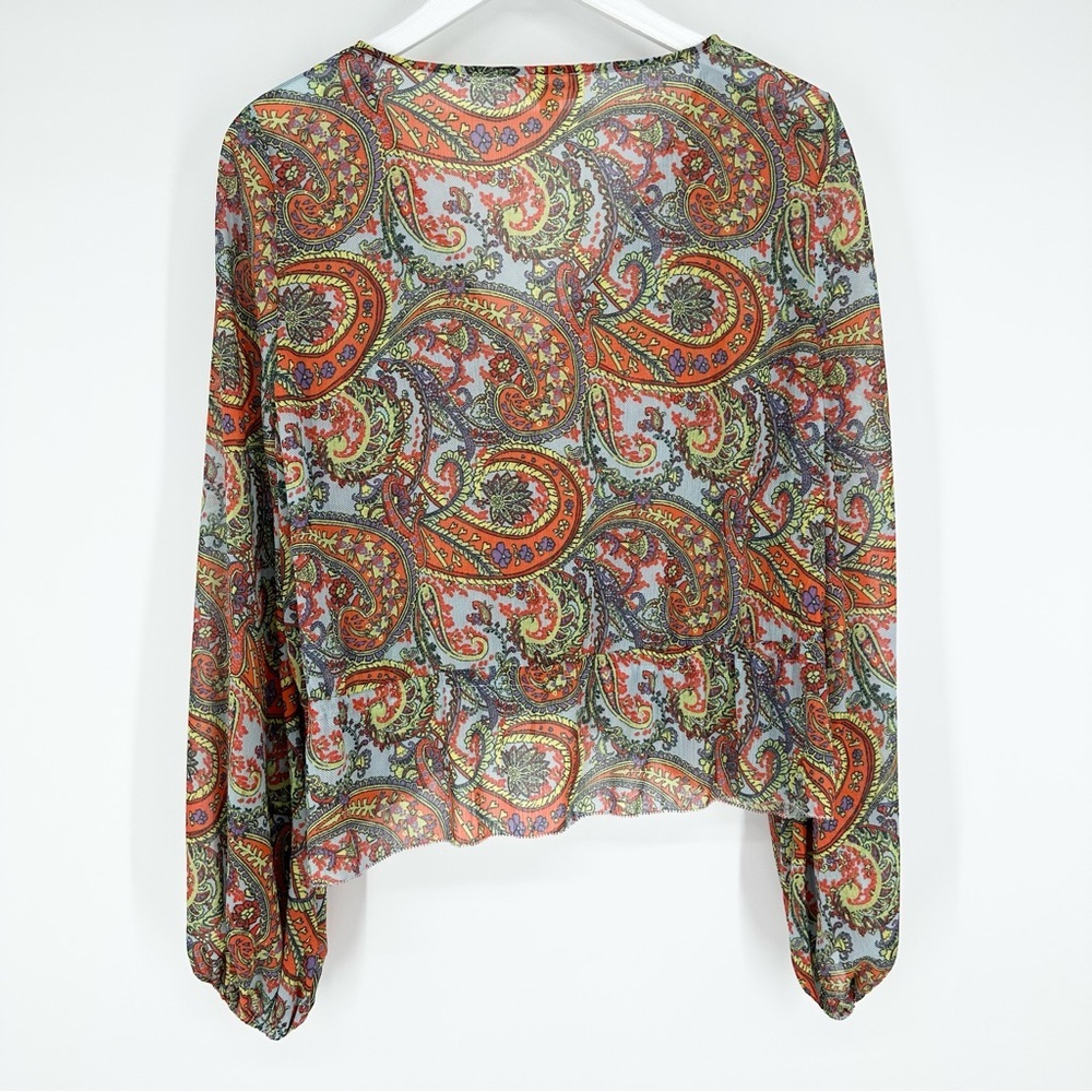 L'agence Pixie Bohemian Long Sleeve Paisley Print Crepe De Chine Blouse - Picture 7 of 13